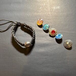Black Braided Bracelet with Five Colorful Snap Charms